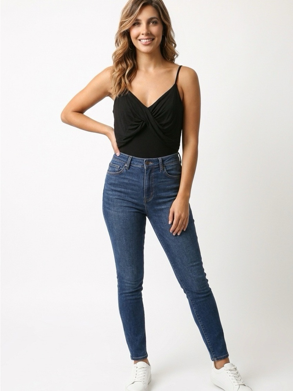 A New Day Black Surplice Draped Bodysuit Size XL